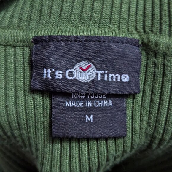 VTG 00s Y2K It's Our Time Green Rib Knit V-Neck 3/4 Sleeve Sweater Sz Medium - Picture 6 of 7